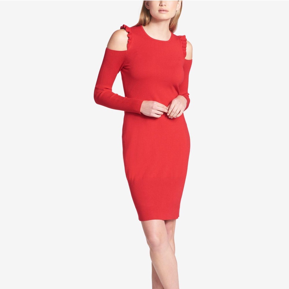 DKNY cold shoulder sweater dress.